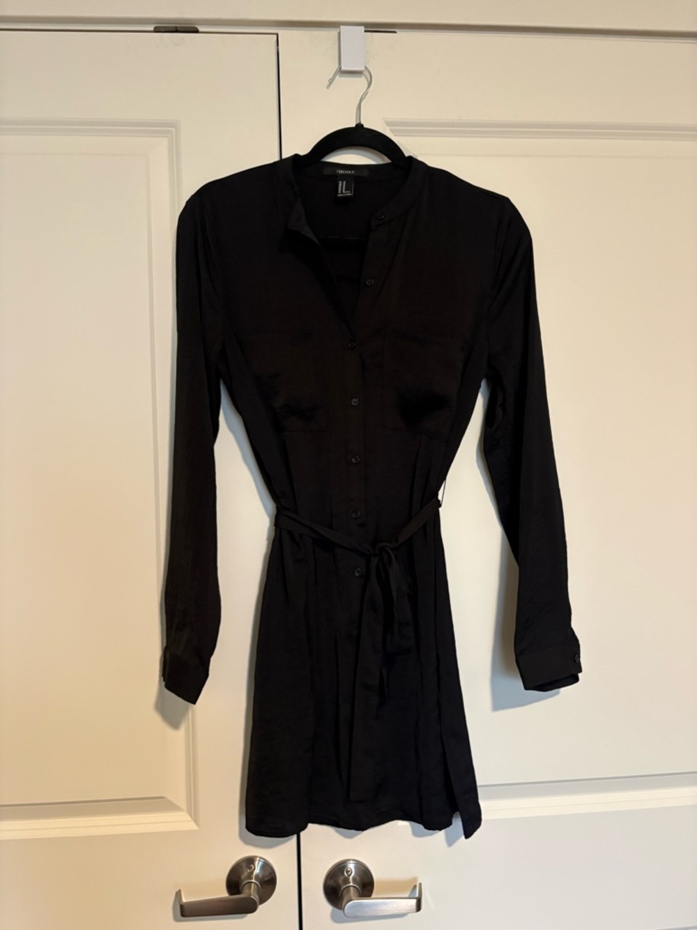 Forever 21 Black Long-Sleeve Shirt Dress with Waist Tie Belt
